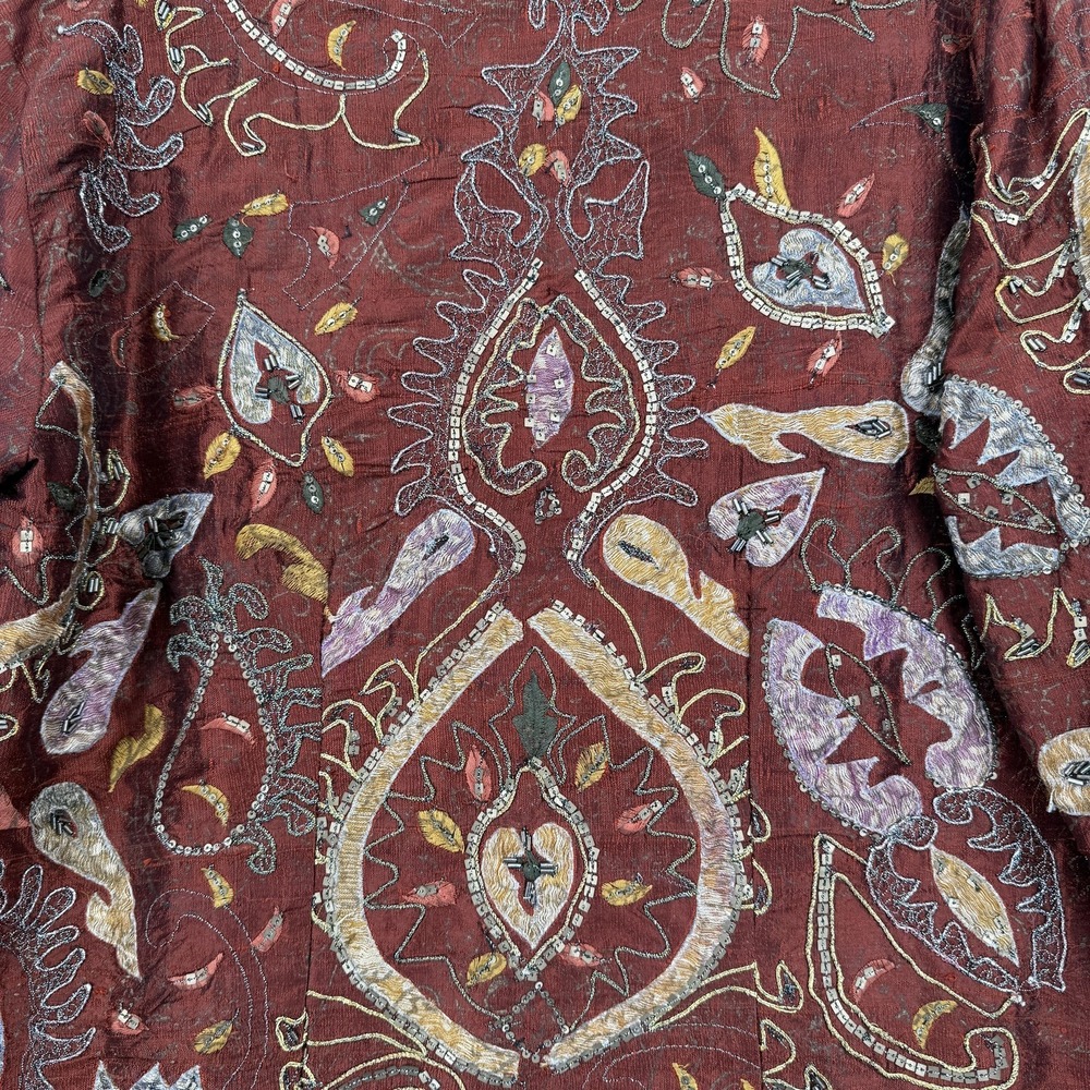 Chico's Jacket Womens M (1) Brown Embroidered Sequin Collared Lined Silk Paisley - Picture 9 of 10